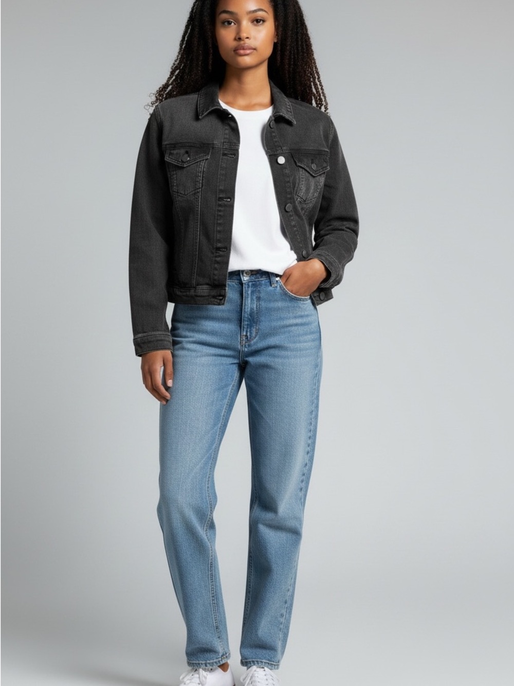 R JEANS Women's Washed Black Denim Jacket size large